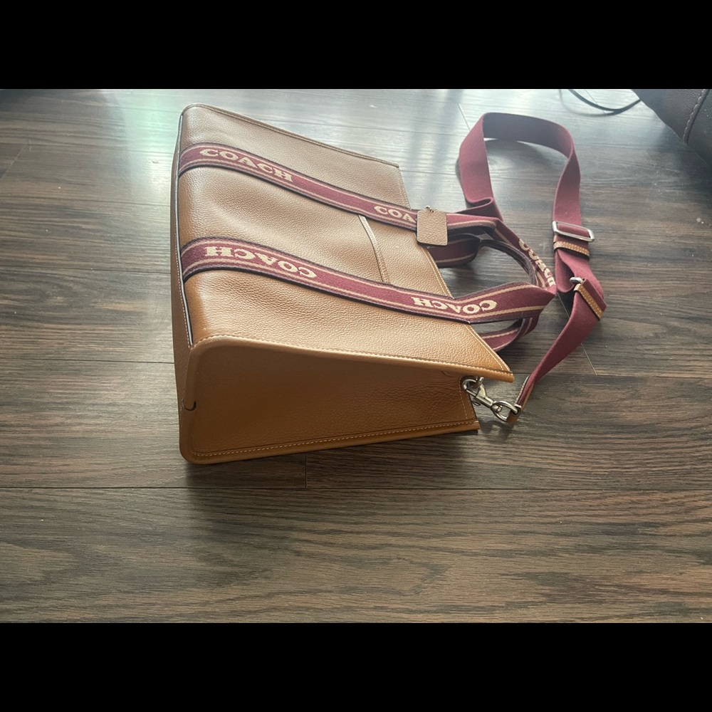 Coach Mustard Yellow Leather Tote with Burgundy Strap - Picture 4 of 4